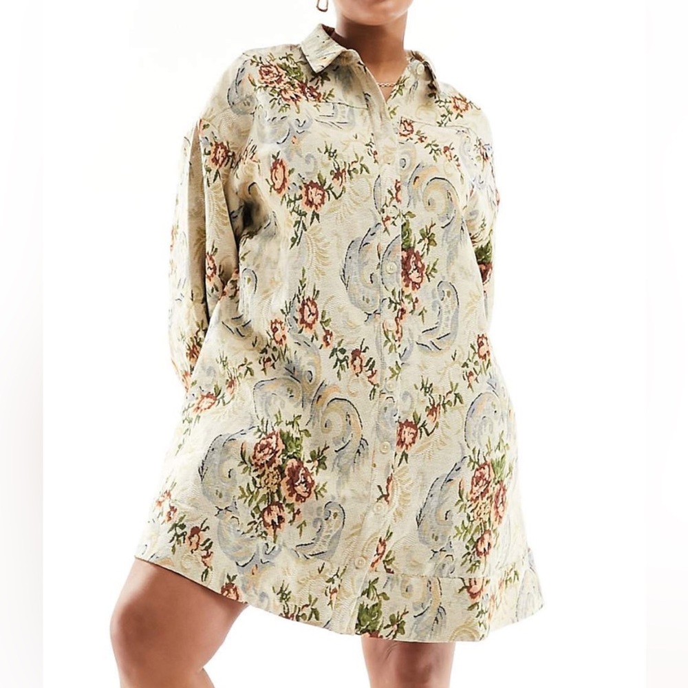 ASOS curve tapestry swing shirt dress with pocket detail in floral